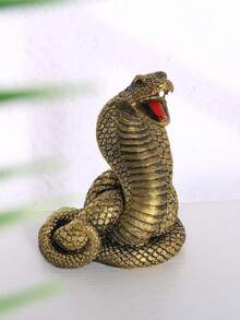 1入復古黃銅眼鏡蛇雕塑斟茶寵物,實心黃銅手柄桌面裝飾 - 彩色 - 查看 1