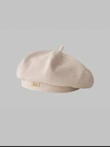 1件女性超大號60cm頭圍八角貝雷帽,藝術復古風格,適合秋冬日常穿搭 - 米色 - 查看 3