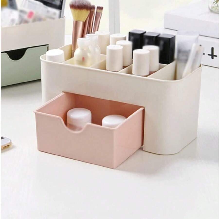 Organizador de maquillaje, tocador pequeño y mediano, organizador de cosméticos, productos para el cuidado del dormitorio, cuarto de baño, caja de almacenamiento interior - Rosa - Ver 1