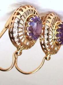 1 Paar Vintage Goldene Farbe Purpur Kristallohrringe Für Frauen, Cz Steineinlage Tropfenohrringe, Weiblicher Hochzeitsschmuck Geschenke