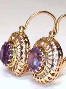 1 Paar Vintage Goldene Farbe Purpur Kristallohrringe Für Frauen, Cz Steineinlage Tropfenohrringe, Weiblicher Hochzeitsschmuck Geschenke