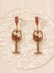 1对派对风格水钻酒杯女士优雅个性化吊坠耳环 - 紅酒杯 - 查看 4