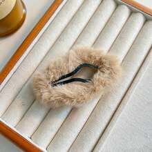 2入組深卡其色絨面bb夾,雲朵和鬆緊套設計側夾,秋冬髮飾配件