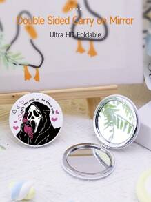 可摺疊口袋化妝鏡,1入組萬聖節骷髏頭圖案正方形兩面式緊湊化妝鏡,桌上鏡子,女性和女孩的便攜旅行鏡子,女人媽媽妻子姐妹青少女女友送禮和裝飾品