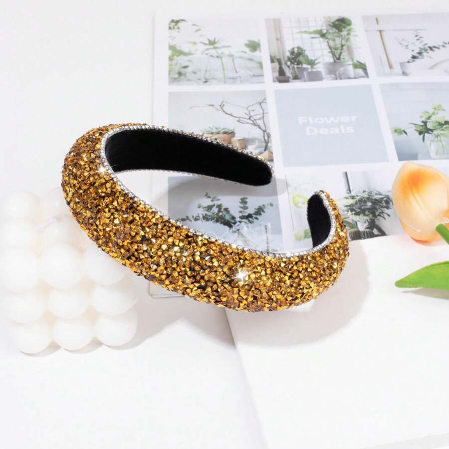 Oaoleer女士鑲鑽頭帶,閃閃發光的水晶時尚頭飾,鑽石頭帶鑲嵌,厚墊閃粉頭箍,適用於生日派對,婚禮,聖誕節禮物,皇家風格
