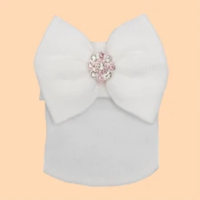 1只白色新生兒貝雷帽,鑲有蝴蝶結裝飾鑽石,針織帽子 - 白色 - 查看 4