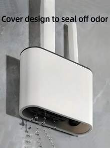 [2 Trong 1] Chổi cọ bồn cầu bằng silicon gắn tường có chổi cán dài lớn và nhỏ và giá đỡ không cần khoan để vệ sinh góc phòng tắm, lưu trữ phòng tắm - Màu xám đen - Xem 5