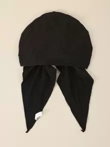 1pc Casual Solid Color Long Ribbon Undercap Hat, Suitable For Daily Use Bonnet Hair Bonnet Turban - Black - View 3