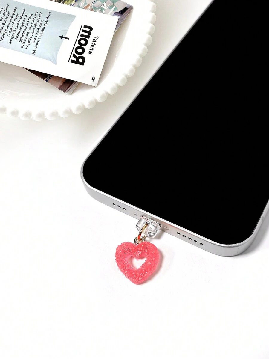 Red Heart Shaped Dust Plug Compatible With Apple Phone Charging Port With Pendant Design - Red - View 1