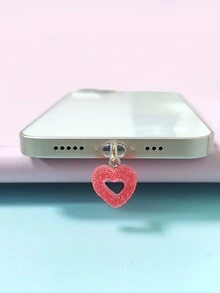 Red Heart Shaped Dust Plug Compatible With Apple Phone Charging Port With Pendant Design - Red - View 3
