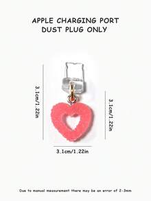 Red Heart Shaped Dust Plug Compatible With Apple Phone Charging Port With Pendant Design - Red - View 2