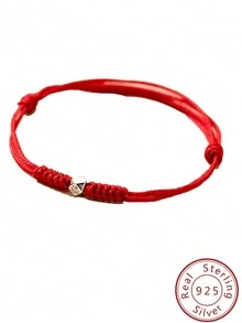 1入時尚925純銀&斷裂銀珠寶「幸運祝福」紅繩可調節手鍊,適合日常佩戴
