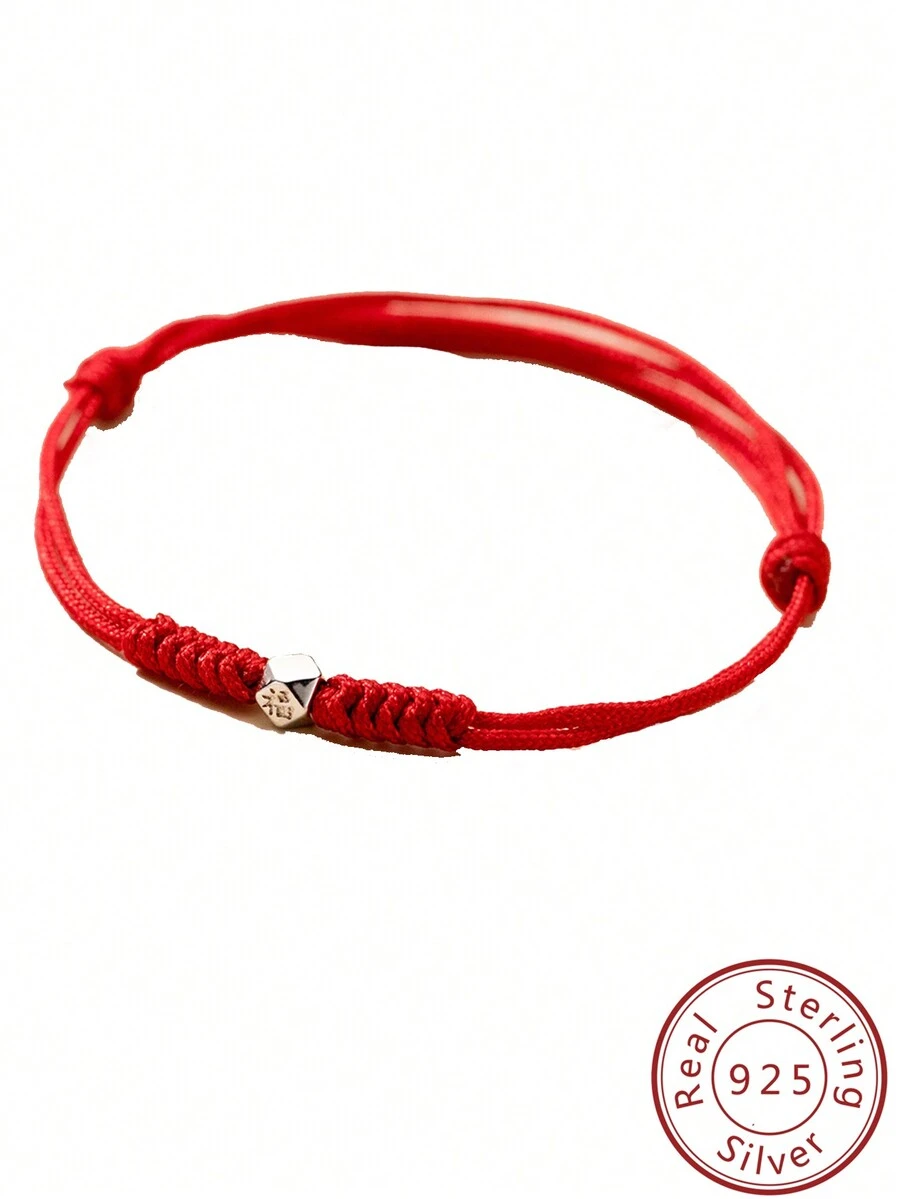 1入時尚925純銀&斷裂銀珠寶「幸運祝福」紅繩可調節手鍊,適合日常佩戴