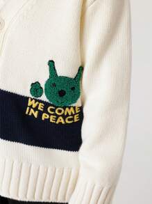 男童休閒卡通v領針織開衫,帶嵌花圖案,秋季必備