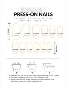 emtog 24入組短形杏仁頭金箔法式亮粉裸色底假指甲,適用於宴會、晚會、日常穿著和禮品贈送 - 金色 - 查看 6