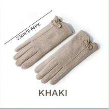 1對卡其色羊毛和羊絨內裡觸屏冬季手套,防風保暖,適用於開車、騎行、戶外活動等
