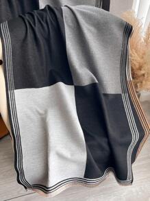 優雅1入女性時尚雙面仿卡仕米爾拼色冷氣披肩，厚實保暖圍巾，適用於秋冬日常穿著 - 彩色 - 查看 3