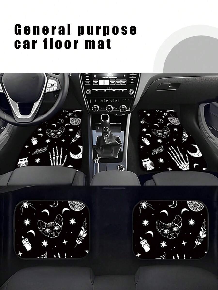 4 cái/bộ Đen & Trắng Ngôi sao , Mặt trăng , Hình đầu lâu In Giao thông công cụ Sàn nhà , Mặt trước Và Ở phía sau - Nhiều màu - Xem 1