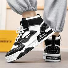 男性風格的鞋子、工裝工作褲、休閒、復古、系帶靴、高筒韓式鞋 - 黑色 - 查看 1