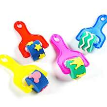 4pcs/Set Colorful Flower Shaped Children Paint Brush & Sponge Stamp With Mushroom Handle - Black - View 2