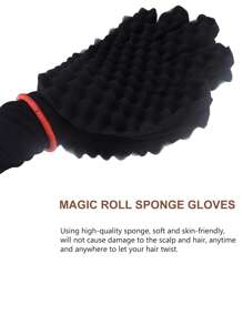髮海綿套裝,神奇髮絲卷海綿手套,非洲髮海綿理髮師刷子,捲髮梳,理髮師髮型設計必需品 - 黑色 - 查看 7