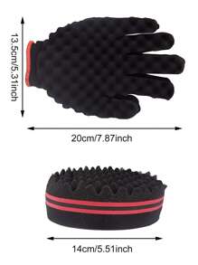 髮海綿套裝,神奇髮絲卷海綿手套,非洲髮海綿理髮師刷子,捲髮梳,理髮師髮型設計必需品 - 黑色 - 查看 2