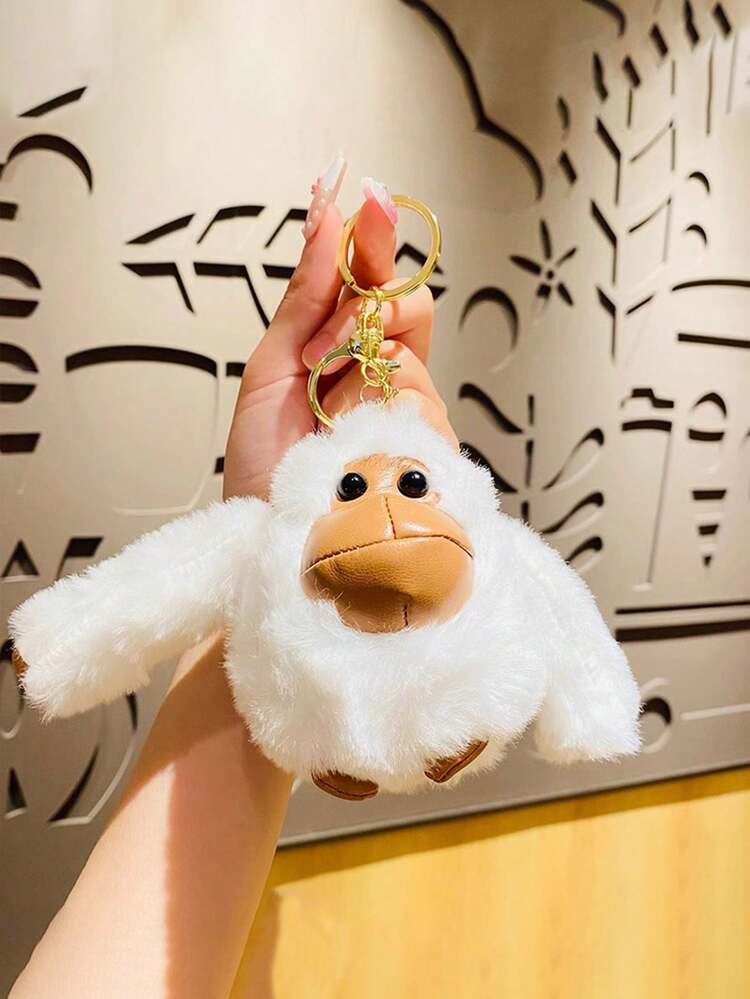 キーホルダー 動物 アクセサリー 白 もちもち ふわふわ キツネ 1個入り