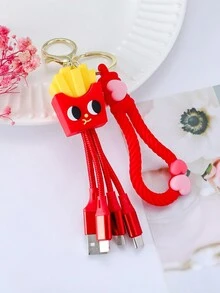 1pc Stylish And Cute Pvc Cartoon Soda Can Data Line Keychain Suitable For Women's Daily Wear - Red - View 3