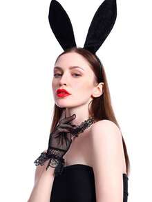 1入貓兔耳朵發帶,黑色兔耳朵髮箍頭帶