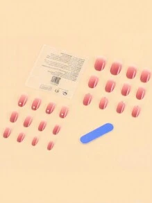 升級你的風格24入組長桃紅漸層純色橢圓形3d鑽石仿真休閒派對美甲純色易白歐美ins風釘片&1入甲板&1入果凍膠 - 彩色 - 查看 2