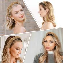 Oaoleer女士鑲鑽頭帶,閃閃發光的水晶時尚頭飾,鑽石頭帶鑲嵌,厚墊閃粉頭箍,適用於生日派對,婚禮,聖誕節禮物,皇家風格