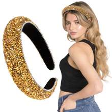 Oaoleer女士鑲鑽頭帶,閃閃發光的水晶時尚頭飾,鑽石頭帶鑲嵌,厚墊閃粉頭箍,適用於生日派對,婚禮,聖誕節禮物,皇家風格