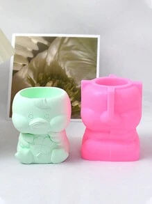 1個創意卡通動物矽膠模具花盆,手工diy家庭辦公室裝飾多肉盆迷你綠色植膠模 - 粉色 - 查看 2