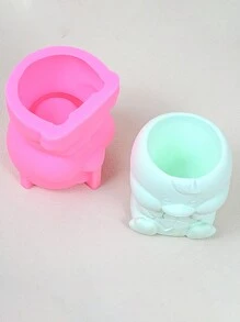 1個創意卡通動物矽膠模具花盆,手工diy家庭辦公室裝飾多肉盆迷你綠色植膠模 - 粉色 - 查看 6