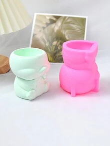1個創意卡通動物矽膠模具花盆,手工diy家庭辦公室裝飾多肉盆迷你綠色植膠模 - 粉色 - 查看 3