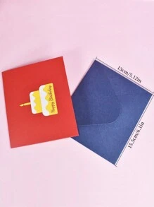 1張3d彈出式蛋糕造型生日卡片,手工製作的祝福賀卡和信封,適合丈夫,妻子,朋友的生日(金色) - 金色 - 查看 7