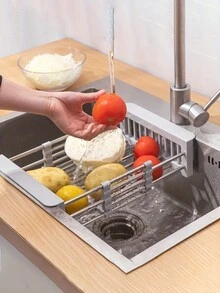 Stainless Steel Sink Drain Rack Retractable Drain Bowl Rack Multi-functional Kitchen Drain Basket Fruit And Vegetable Dish Washing Basket - Grey - View 4