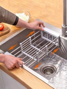 Stainless Steel Sink Drain Rack Retractable Drain Bowl Rack Multi-functional Kitchen Drain Basket Fruit And Vegetable Dish Washing Basket - Grey - View 5