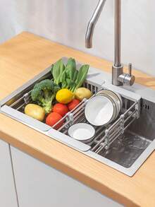 Stainless Steel Sink Drain Rack Retractable Drain Bowl Rack Multi-functional Kitchen Drain Basket Fruit And Vegetable Dish Washing Basket - Grey - View 6