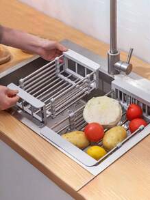 Stainless Steel Sink Drain Rack Retractable Drain Bowl Rack Multi-functional Kitchen Drain Basket Fruit And Vegetable Dish Washing Basket - Grey - View 1