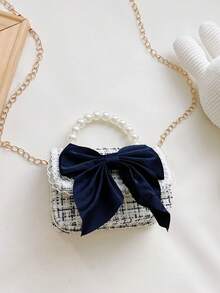 兒童假珍珠手提袋時尚蝴蝶結裝飾迷你手提袋鏈子信使袋卡通休閒女孩小銅錢包多色羊毛扣糖果袋幼兒園小學生時尚背包適合兒童和女孩旅行和度假