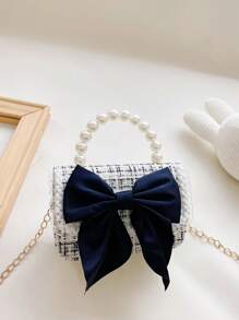 兒童假珍珠手提袋時尚蝴蝶結裝飾迷你手提袋鏈子信使袋卡通休閒女孩小銅錢包多色羊毛扣糖果袋幼兒園小學生時尚背包適合兒童和女孩旅行和度假