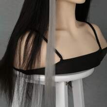 6 piezas Extensiones de cabello con clip de colores, destellos de fiesta, extensiones de cabello liso gris de 20 pulgadas, pelucas sintéticas con clip, adecuadas para disfraz de Halloween, Navidad, regalo de Año Nuevo, mujeres (gris) - Gris - Ver 6