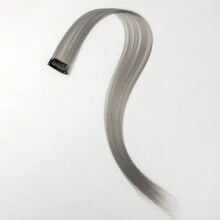 6 piezas Extensiones de cabello con clip de colores, destellos de fiesta, extensiones de cabello liso gris de 20 pulgadas, pelucas sintéticas con clip, adecuadas para disfraz de Halloween, Navidad, regalo de Año Nuevo, mujeres (gris) - Gris - Ver 9