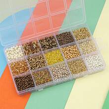 15 格金色玻璃米珠管串珠材質套件適用於 Diy 項鍊、手鍊、珠寶製作 - 金黃色 - 查看 1