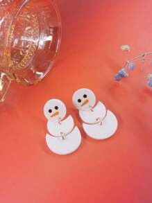 1對簡單的幾何設計和可愛的雪人印刷亞克力墜子耳環,有趣的聖誕派對禮物給女性