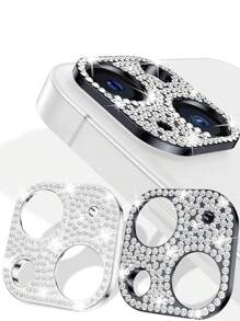 2 Phim Ống Kính Máy Ảnh Trang Trí Kim Cương Giả Tương Thích Với IPhone 15/15 Plus/Iphone 15pro/15 Promax - đen + bạc - Xem 1