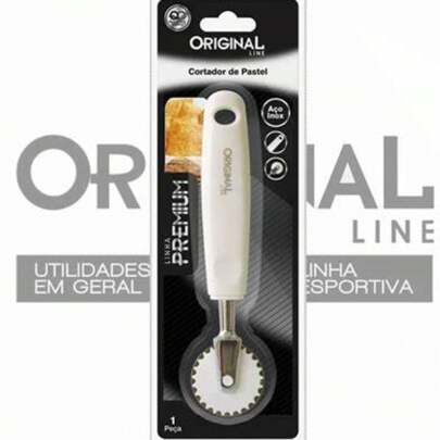 Carretilha Cortador Cortadores 17,5CM Em Aço Inox Lisa Cortar Massas Pastel Pizzas Com Cabo Branco