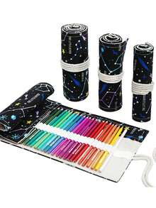 1入手工製作的帆布筆袋,可容納12/24/36/48/72支鉛筆,男女孩專屬彩色鉛筆/素描鉛筆/文具筆 - 青碧色 - 查看 10