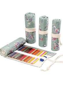 1入手工製作的帆布筆袋,可容納12/24/36/48/72支鉛筆,男女孩專屬彩色鉛筆/素描鉛筆/文具筆 - 青碧色 - 查看 8